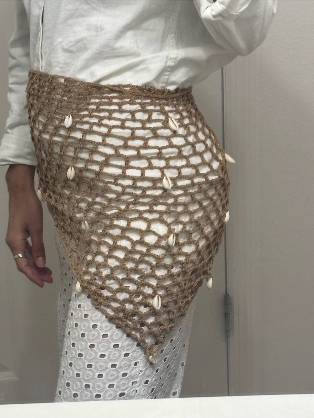 Handcrafted Brown Crochet Shell Accent Wrap Skirt